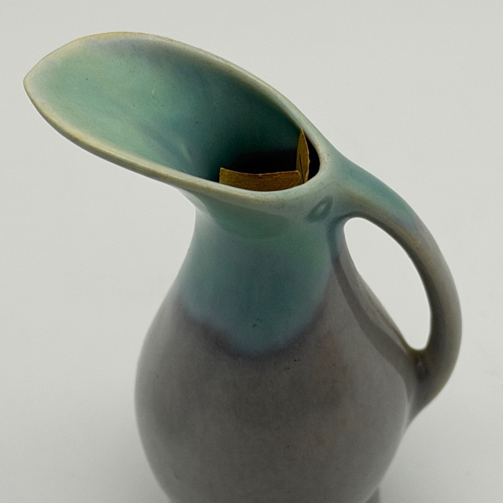 Mini MCM Studio Pottery Bud Vase Ewer Teal Gray Drip Glaze Mid Century Modern - Picture 9 of 9